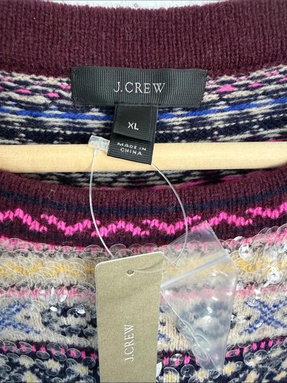 J. Crew Multicolor Fair Isle Crewneck Sweater in Navy, Pink, Cream & Burgundy